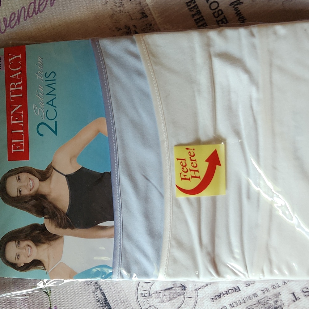 Ellen Tracy Satin Trim Camis - Baby Blue and White Set Of 2 / XXL / NWT
